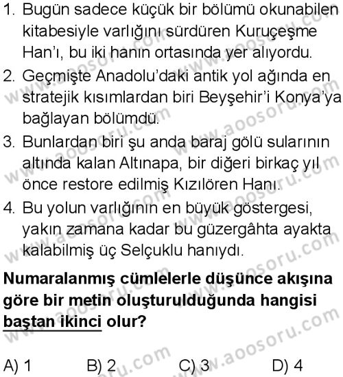 Türkçe 7 Dersi 2025-2026 yılı 1. Dönem sınavı 6. Soru