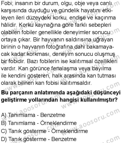 Türkçe 7 Dersi 2025-2026 yılı 1. Dönem sınavı 7. Soru