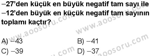 Matematik 7 Dersi 2025-2026 yılı 1. Dönem sınavı 2. Soru