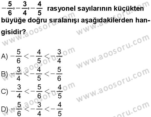 Matematik 7 Dersi 2025-2026 yılı 1. Dönem sınavı 3. Soru