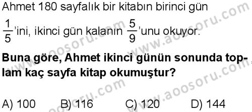 Matematik 7 Dersi 2025-2026 yılı 1. Dönem sınavı 5. Soru