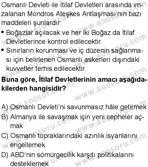 T.C. İnklap Tarihi ve Atatürkçülük 8 Dersi 2025-2026 yılı 1. Dönem sınavı 4. Soru
