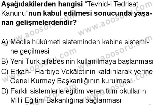 T.C. İnklap Tarihi ve Atatürkçülük 8 Dersi 2025-2026 yılı 1. Dönem sınavı 9. Soru