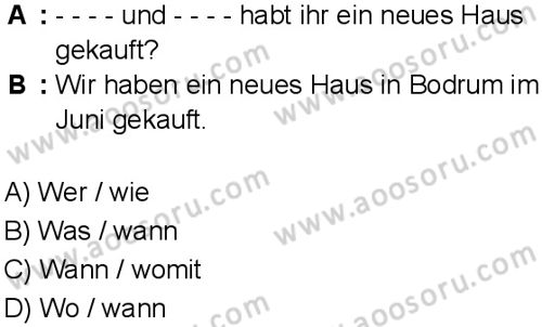 Almanca 8 Dersi 2025-2026 yılı 1. Dönem sınavı 3. Soru