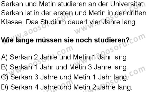Almanca 8 Dersi 2025-2026 yılı 1. Dönem sınavı 6. Soru