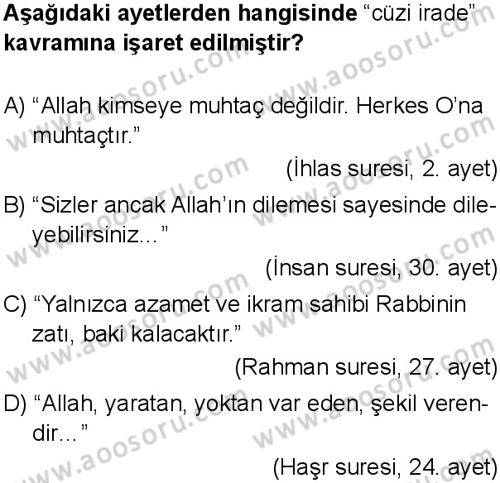Din Kültürü ve Ahlak Bilgisi 8 Dersi 2025-2026 yılı 1. Dönem sınavı 1. Soru