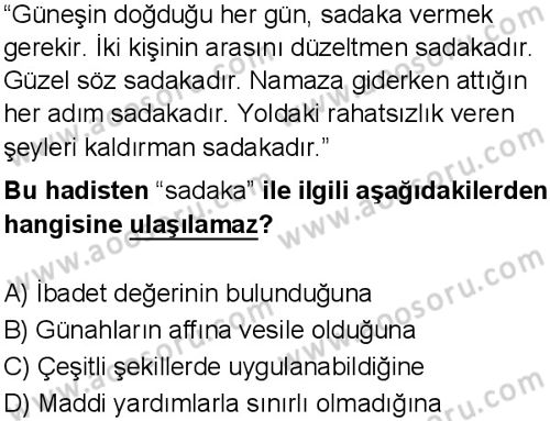 Din Kültürü ve Ahlak Bilgisi 8 Dersi 2025-2026 yılı 1. Dönem sınavı 4. Soru