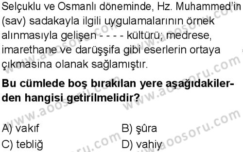 Din Kültürü ve Ahlak Bilgisi 8 Dersi 2025-2026 yılı 1. Dönem sınavı 5. Soru
