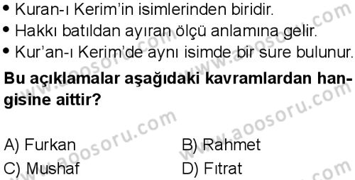 Din Kültürü ve Ahlak Bilgisi 8 Dersi 2025-2026 yılı 1. Dönem sınavı 8. Soru