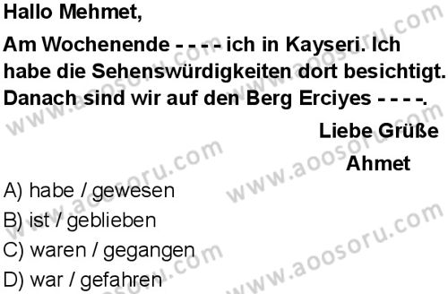Almanca 5 Dersi 2025-2026 yılı 1. Dönem sınavı 1. Soru