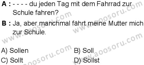 Almanca 5 Dersi 2025-2026 yılı 1. Dönem sınavı 8. Soru