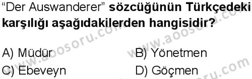 Almanca 5 Dersi 2025-2026 yılı 1. Dönem sınavı 10. Soru