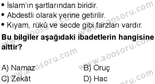 Din Kültürü ve Ahlak Bilgisi 5 Dersi 2025-2026 yılı 1. Dönem sınavı 3. Soru