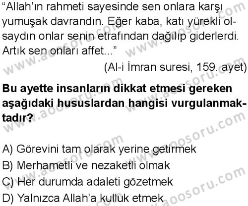 Din Kültürü ve Ahlak Bilgisi 5 Dersi 2025-2026 yılı 1. Dönem sınavı 7. Soru