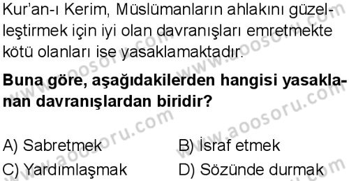 Din Kültürü ve Ahlak Bilgisi 5 Dersi 2025-2026 yılı 1. Dönem sınavı 8. Soru