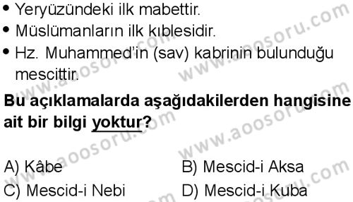 Din Kültürü ve Ahlak Bilgisi 5 Dersi 2025-2026 yılı 1. Dönem sınavı 9. Soru
