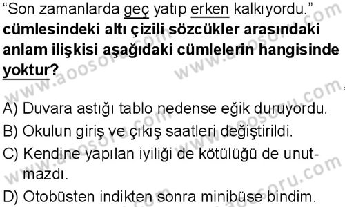 Türkçe 6 Dersi 2025-2026 yılı 1. Dönem sınavı 1. Soru