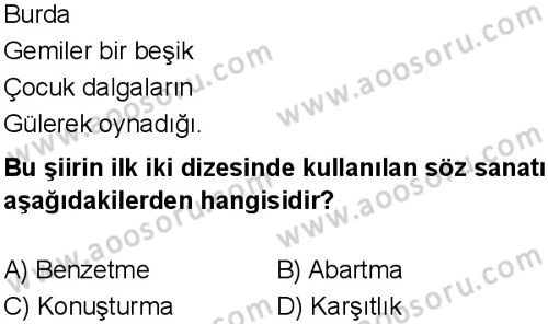 Türkçe 6 Dersi 2025-2026 yılı 1. Dönem sınavı 3. Soru