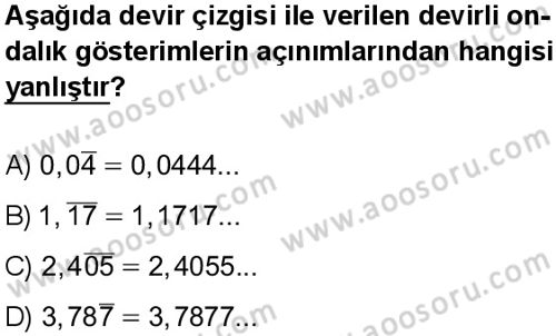Matematik 6 Dersi 2025-2026 yılı 1. Dönem sınavı 3. Soru
