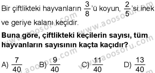 Matematik 6 Dersi 2025-2026 yılı 1. Dönem sınavı 4. Soru
