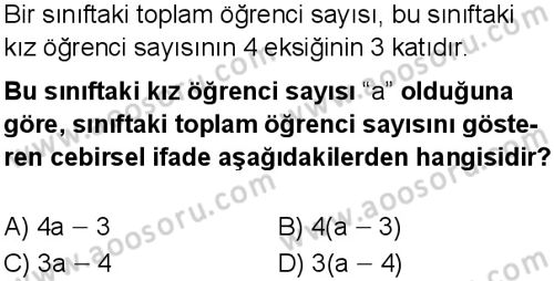 Matematik 6 Dersi 2025-2026 yılı 1. Dönem sınavı 7. Soru