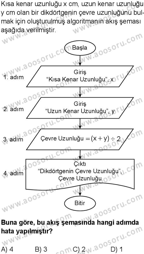 Matematik 6 Dersi 2025-2026 yılı 1. Dönem sınavı 8. Soru