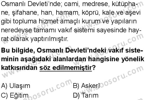 Sosyal Bilgiler 7 Dersi 2025-2026 yılı 1. Dönem sınavı 8. Soru