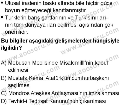 Sosyal Bilgiler 7 Dersi 2025-2026 yılı 1. Dönem sınavı 9. Soru
