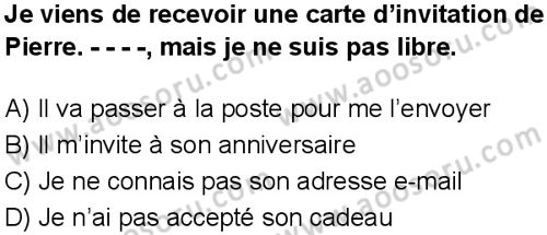 Fransızca 7 Dersi 2025-2026 yılı 1. Dönem sınavı 4. Soru