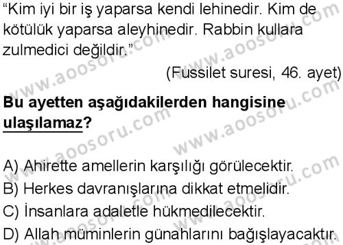 Din Kültürü ve Ahlak Bilgisi 7 Dersi 2025-2026 yılı 1. Dönem sınavı 2. Soru