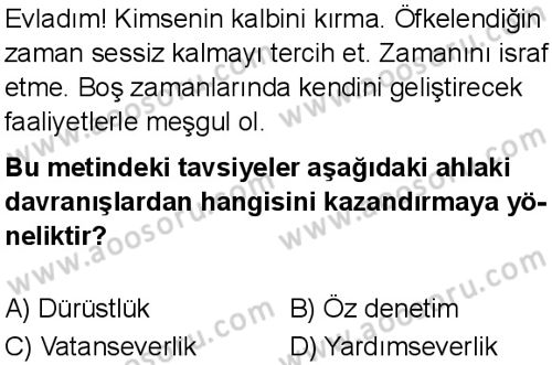 Din Kültürü ve Ahlak Bilgisi 7 Dersi 2025-2026 yılı 1. Dönem sınavı 6. Soru