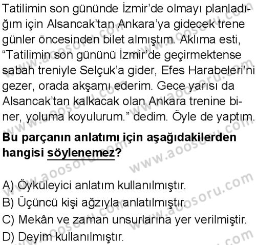Türkçe 8 Dersi 2025-2026 yılı 1. Dönem sınavı 5. Soru