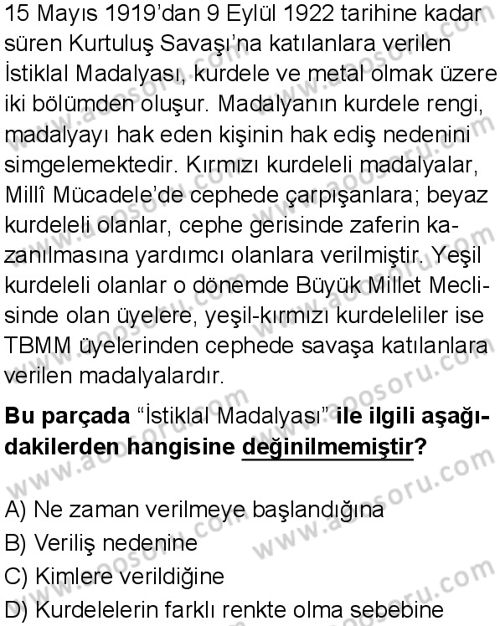Türkçe 8 Dersi 2025-2026 yılı 1. Dönem sınavı 9. Soru