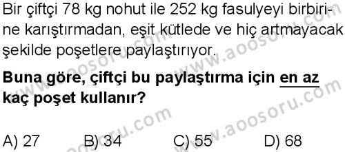 Matematik 8 Dersi 2025-2026 yılı 1. Dönem sınavı 1. Soru