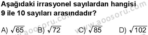 Matematik 8 Dersi 2025-2026 yılı 1. Dönem sınavı 3. Soru