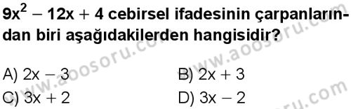 Matematik 8 Dersi 2025-2026 yılı 1. Dönem sınavı 4. Soru