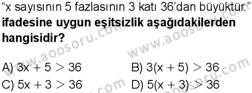 Matematik 8 Dersi 2025-2026 yılı 1. Dönem sınavı 6. Soru