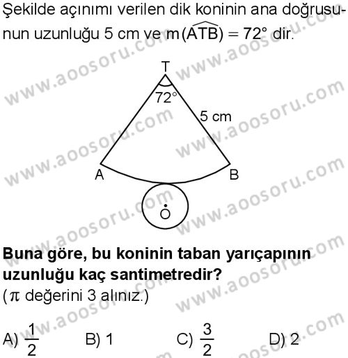 Matematik 8 Dersi 2025-2026 yılı 1. Dönem sınavı 9. Soru