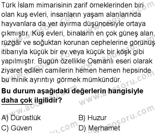 Din Kültürü ve Ahlak Bilgisi 6 Dersi 2025-2026 yılı 3. Dönem sınavı 5. Soru