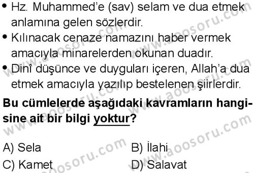 Din Kültürü ve Ahlak Bilgisi 6 Dersi 2025-2026 yılı 3. Dönem sınavı 9. Soru