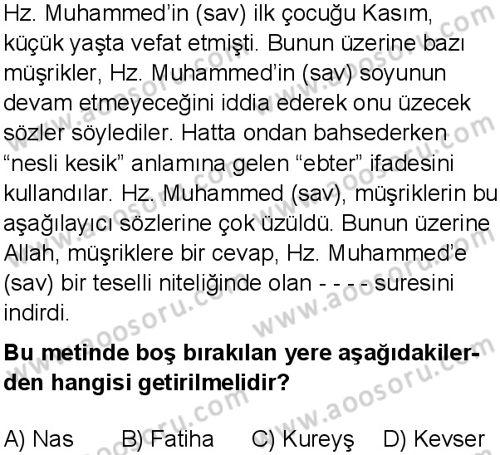 Din Kültürü ve Ahlak Bilgisi 5 Dersi 2025-2026 yılı 3. Dönem sınavı 6. Soru