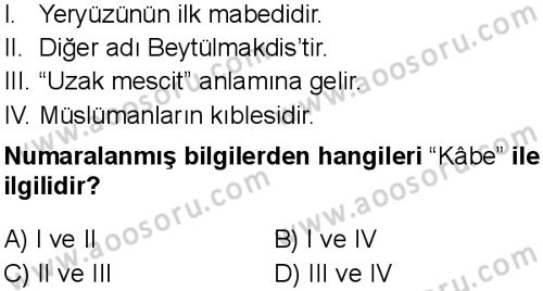 Din Kültürü ve Ahlak Bilgisi 5 Dersi 2025-2026 yılı 3. Dönem sınavı 10. Soru