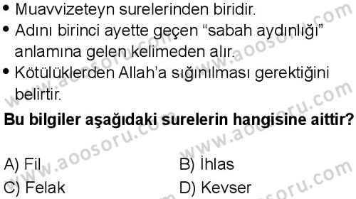 Din Kültürü ve Ahlak Bilgisi 6 Dersi 2025-2026 yılı 2. Dönem sınavı 1. Soru