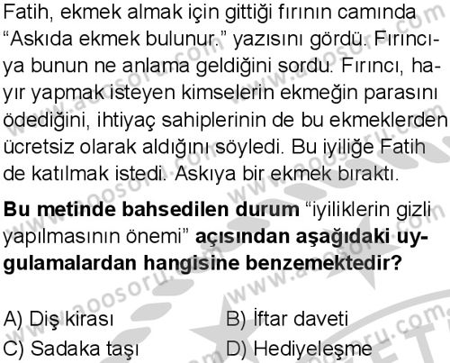 Din Kültürü ve Ahlak Bilgisi 6 Dersi 2025-2026 yılı 2. Dönem sınavı 10. Soru