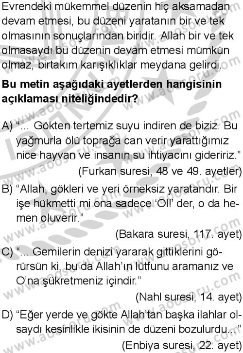 Din Kültürü ve Ahlak Bilgisi 5 Dersi 2025-2026 yılı 2. Dönem sınavı 1. Soru