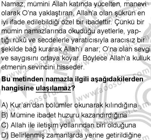 Din Kültürü ve Ahlak Bilgisi 5 Dersi 2025-2026 yılı 2. Dönem sınavı 3. Soru