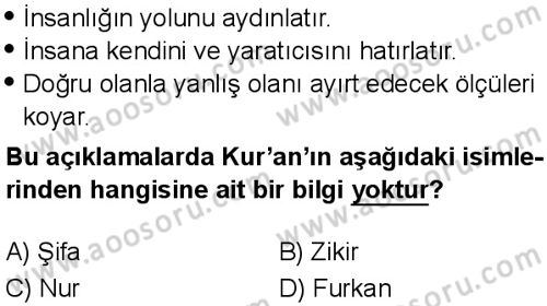 Din Kültürü ve Ahlak Bilgisi 5 Dersi 2025-2026 yılı 2. Dönem sınavı 5. Soru