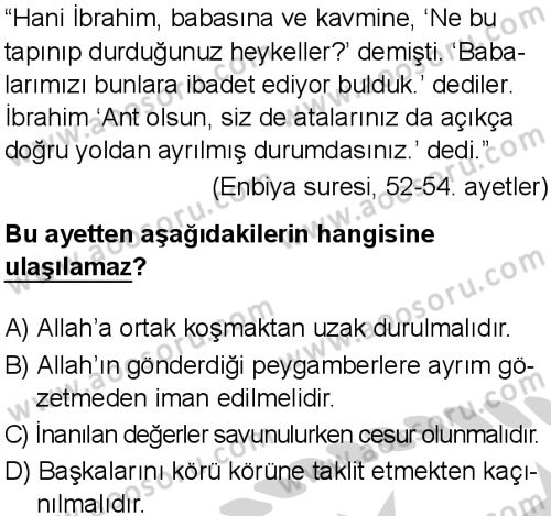Din Kültürü ve Ahlak Bilgisi 5 Dersi 2025-2026 yılı 2. Dönem sınavı 8. Soru